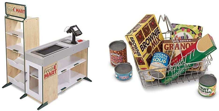 Melissa & Doug Grocery Store & Grocery Basket with Play Food