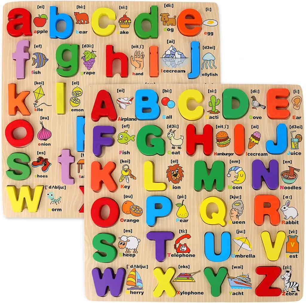 2 Pack Chunky Wooden Peg Board Alphabet Puzzles