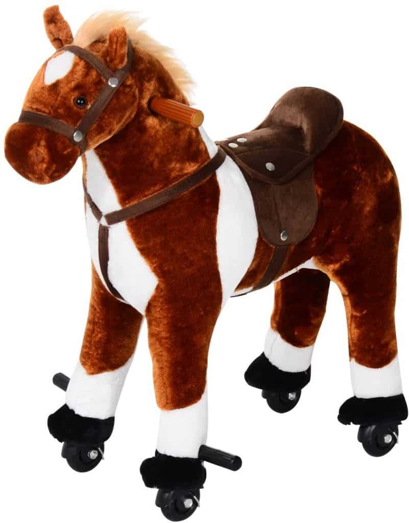 Qaba Kids Plush Ride On Toy Walking Horse with Wheels and Realistic Sounds